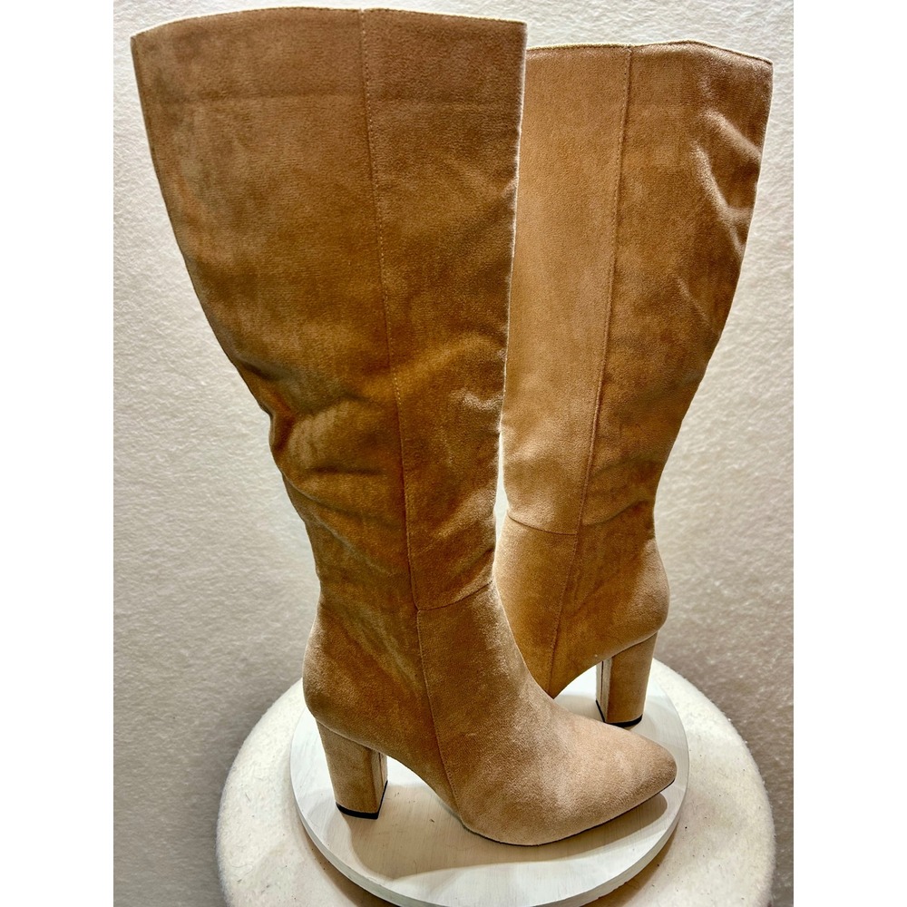 Tan Faux‎ Suede Knee High Block Heel Pointed Toe Boots EU 39.5 Womens